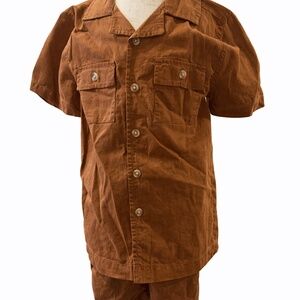 Toddler Boys Linen-Style Button Down Shirt & Shorts Set Size 5T – New Condition